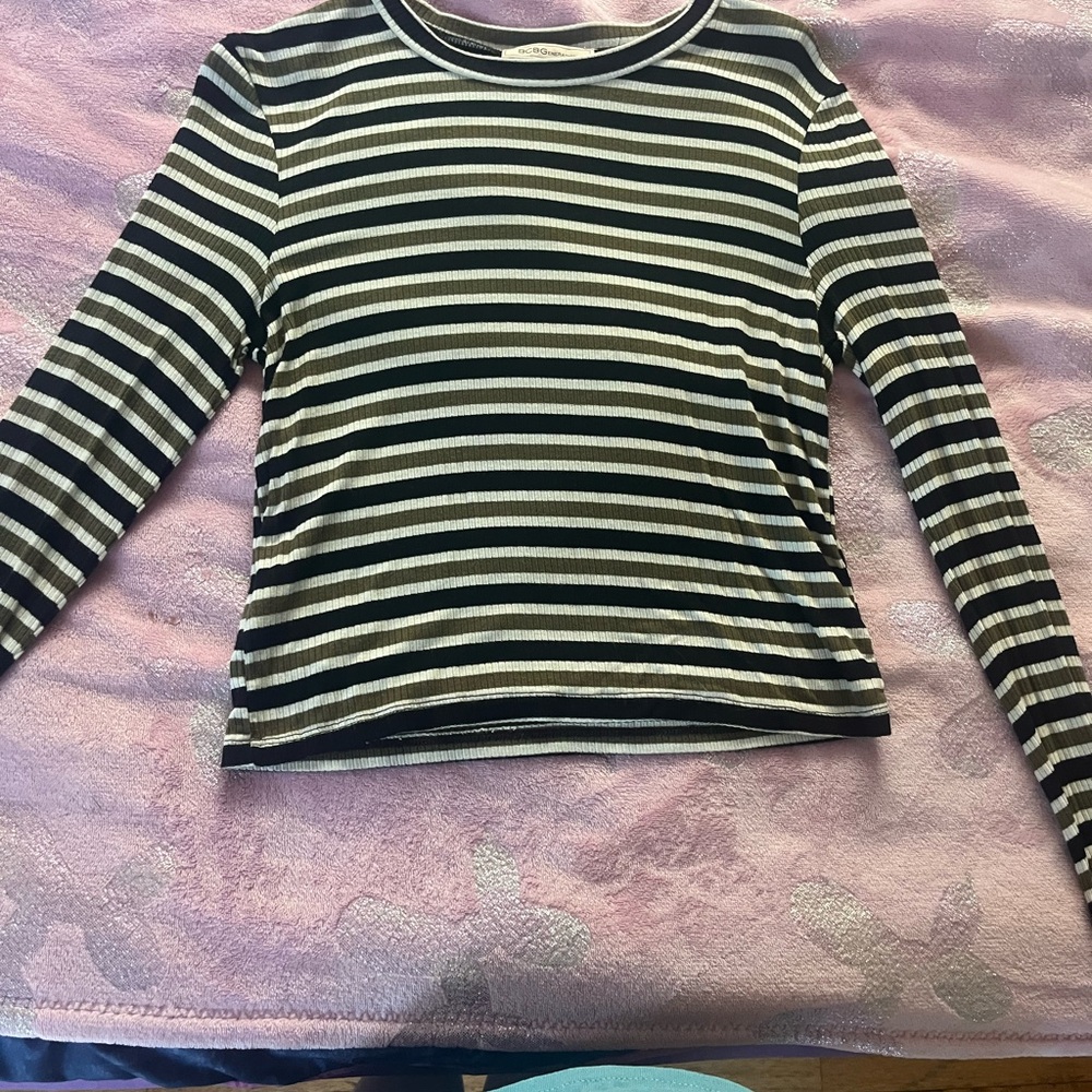 BCBGeneration Olive and Black Striped Top